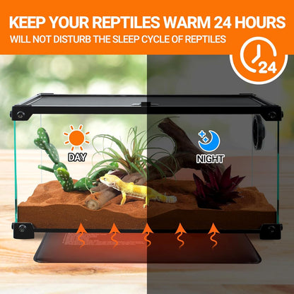 REPTI ZOO 8" X 12" Reptile Heat Pad 24W Fast Heating Pad with Adjustable Thermostat Reptile Heat Mat for Turtles/Hermit Crabs/Bearded Dragons/Leopard Geckos/Snakes/Lizards, and Seed Germination