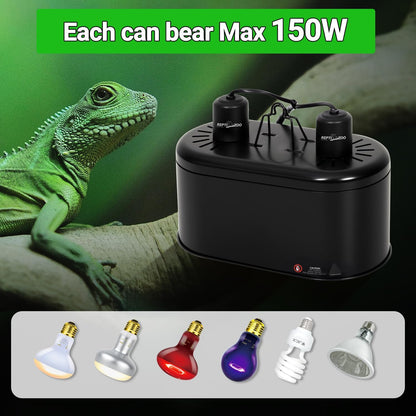 REPTI ZOO Dual Reptile Light Fixture for Reptile Dome UVB Lamp Fixture Dual Reptile Reflector Dome Lamp Cap Combo Integration Design Heat Lighting