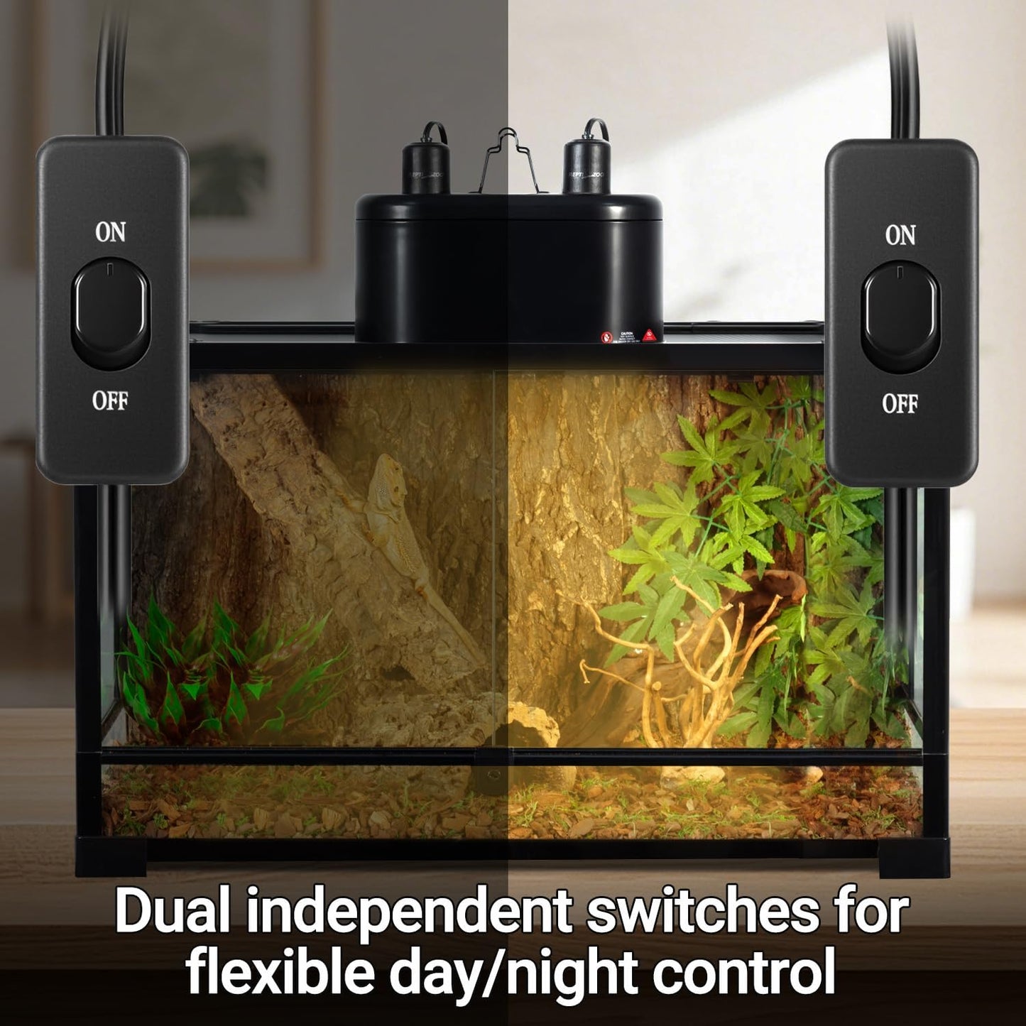 REPTI ZOO Dual Reptile Light Fixture for Reptile Dome UVB Lamp Fixture Dual Reptile Reflector Dome Lamp Cap Combo Integration Design Heat Lighting