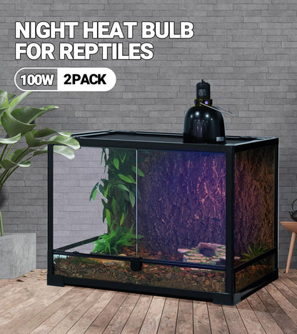 REPTI ZOO 2Pack Reptile Heat Lamp 100W Reptile Night Heat Bulb Night Heat Lamp Without UVA for Turtle Bearded Dragon Gecko Lizard and Snake E26/E27 Purple
