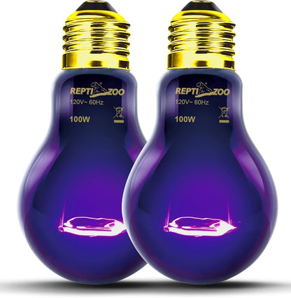 REPTI ZOO 2Pack Reptile Heat Lamp 100W Reptile Night Heat Bulb Night Heat Lamp Without UVA for Turtle Bearded Dragon Gecko Lizard and Snake E26/E27 Purple