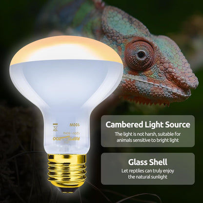 REPTI ZOO Reptile Heat Lamp Combo Pack, 100W UVA Daylight Basking Spot Light Heating Lamp and 26W UVA UVB Reptile Light Energy Saving Spiral Compact Lamp UVB Bulb 5.0