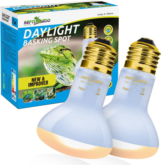REPTI ZOO 2 Pack 75W Reptile Neodymium Daylight Basking Spot Lamp UVA Bulb Reptile Heat Lamp for Amphibian Lizard Tortoise Bearded Dragon Hedgehogs