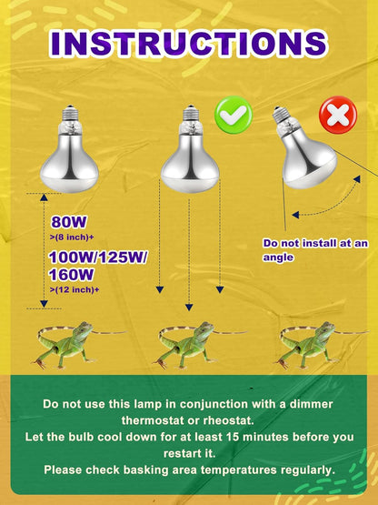 Heat Lamp Bulb, 80 Watt Full Spectrum UVA UVB Reptile Heat Bulb, Basking Spot Light, Simulate Natural Sun Light for Reptile and Amphibian