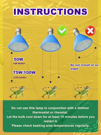 Heat Lamp Bulb, 100 Watt Infrared Heat Bulb, Non-Luminous Self-Ballasted Bulb, Deep Dome Lamp Fixture, Immediate Heat-Up, 24 Hour Heat Source for Reptiles and Amphibians