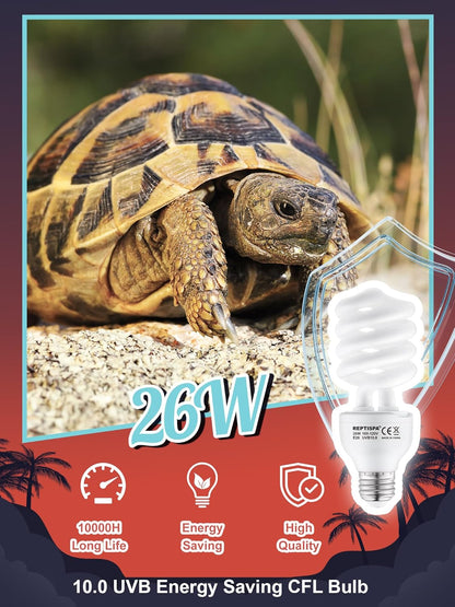 Heat Lamp Combo, 100W UVA Daylight Reptile Heat Lamp Bulb and 26W Desert 10.0 UVB Light for Reptiles, Energy Saving UVB Bulb, Infrared Basking Light for Bearded Dragon, Turtle and Lizard