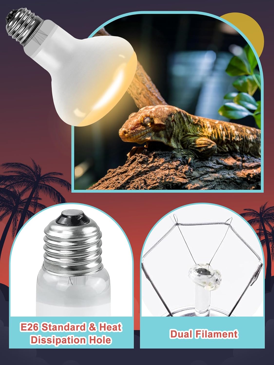 Heat Lamp Combo, 100W UVA Daylight Reptile Heat Lamp Bulb and 26W Desert 10.0 UVB Light for Reptiles, Energy Saving UVB Bulb, Infrared Basking Light for Bearded Dragon, Turtle and Lizard