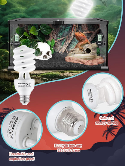 Heat Lamp Combo, 100W UVA Daylight Reptile Heat Lamp Bulb and 26W Desert 10.0 UVB Light for Reptiles, Energy Saving UVB Bulb, Infrared Basking Light for Bearded Dragon, Turtle and Lizard