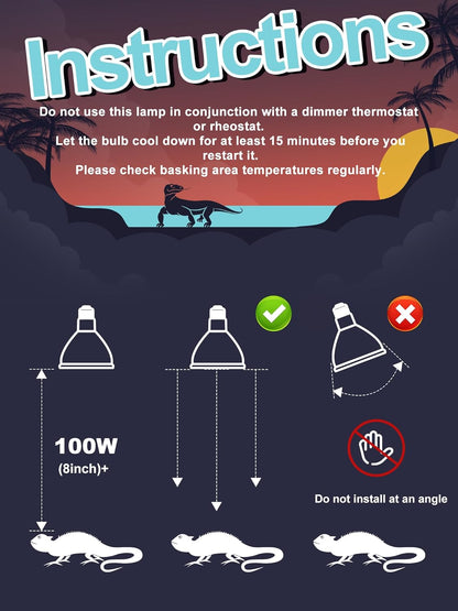 Heat Lamp Combo, 100W UVA Daylight Reptile Heat Lamp Bulb and 26W Desert 10.0 UVB Light for Reptiles, Energy Saving UVB Bulb, Infrared Basking Light for Bearded Dragon, Turtle and Lizard